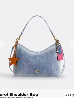 Coach Laurel Shoulder Light Blue Denim Hobo with Multicolor Charms